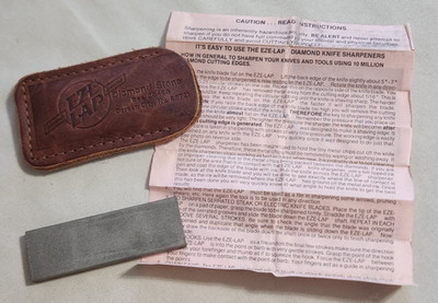 EZE LAP Diamond Stone Blade Sharpener 1''x3'' w/ Leather Pouch & Instructions, Vtg