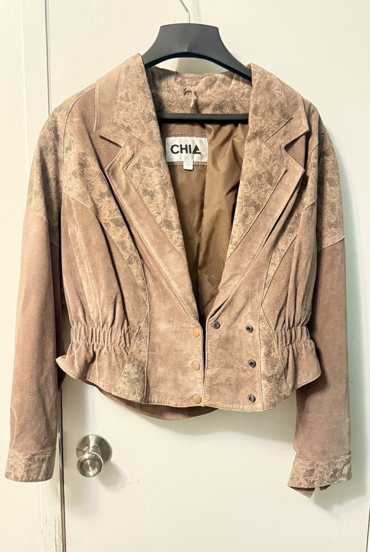 CHIA Women’s Beige Leather Animal Print Lined Button Jacket Long Sleeve L