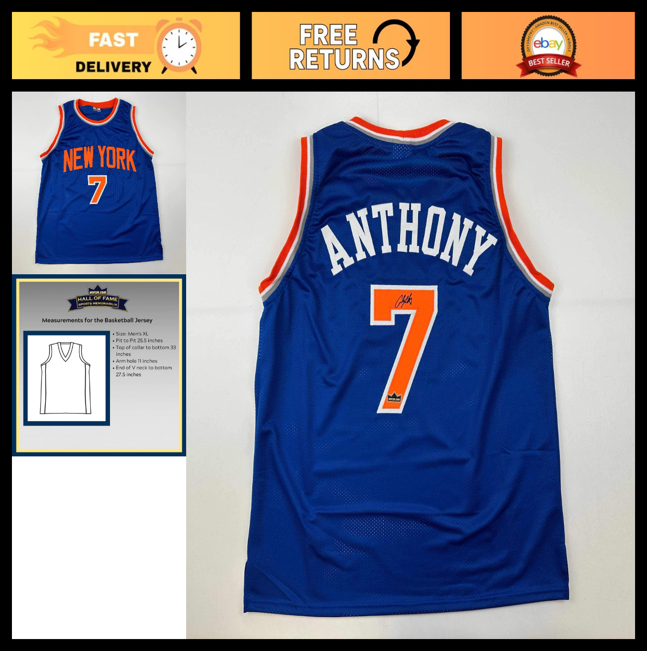 Autographed Reprint Basketball Jersey - Carmelo Anthony Blue XL - Men's Sportswe
