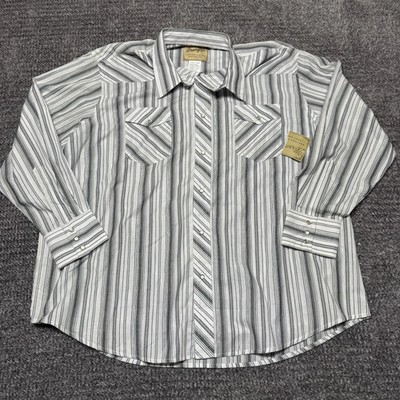 Wrangler Mens Western Pearl Snap Shirt 2XL Black White Striped Long Sleeve NWT