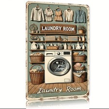 1pc Retro Laundry Room Tin Metal Signs - Rustic Iron Wall Decor with Vintage