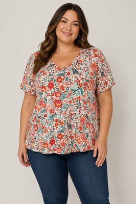 Blue Sol Luxe Soft Short Sleeve Floral V-neck T-shirt NWT 2X