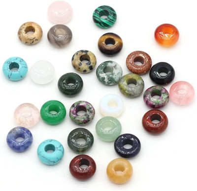 50Pcs Natural Semi-Precious Stone Large Hole Loose Beads Abacus Shape Fashionabl