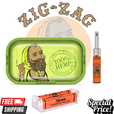 clipper cigarette roller Zig Zag Organic Metal Tray 11x7 Roller 78mm Clipper Lighter Tube Set