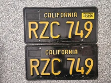 1963 Black California License Plates, 1966 Validation Sticker, DMV Clear, G