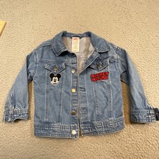 Disney Mickey Mouse Denim Jacket Kids 4T Blue Excellent Embroidered Trucker