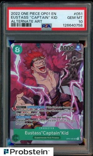 2022 One Piece OP01 Pre-Errata #051 Eustass "Captain" Kid Alternate Art PSA 10