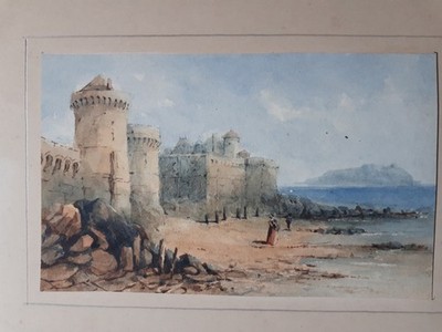 Aquarell XIX, Grab von Chateaubriant, St Malo, 195x140m ca.