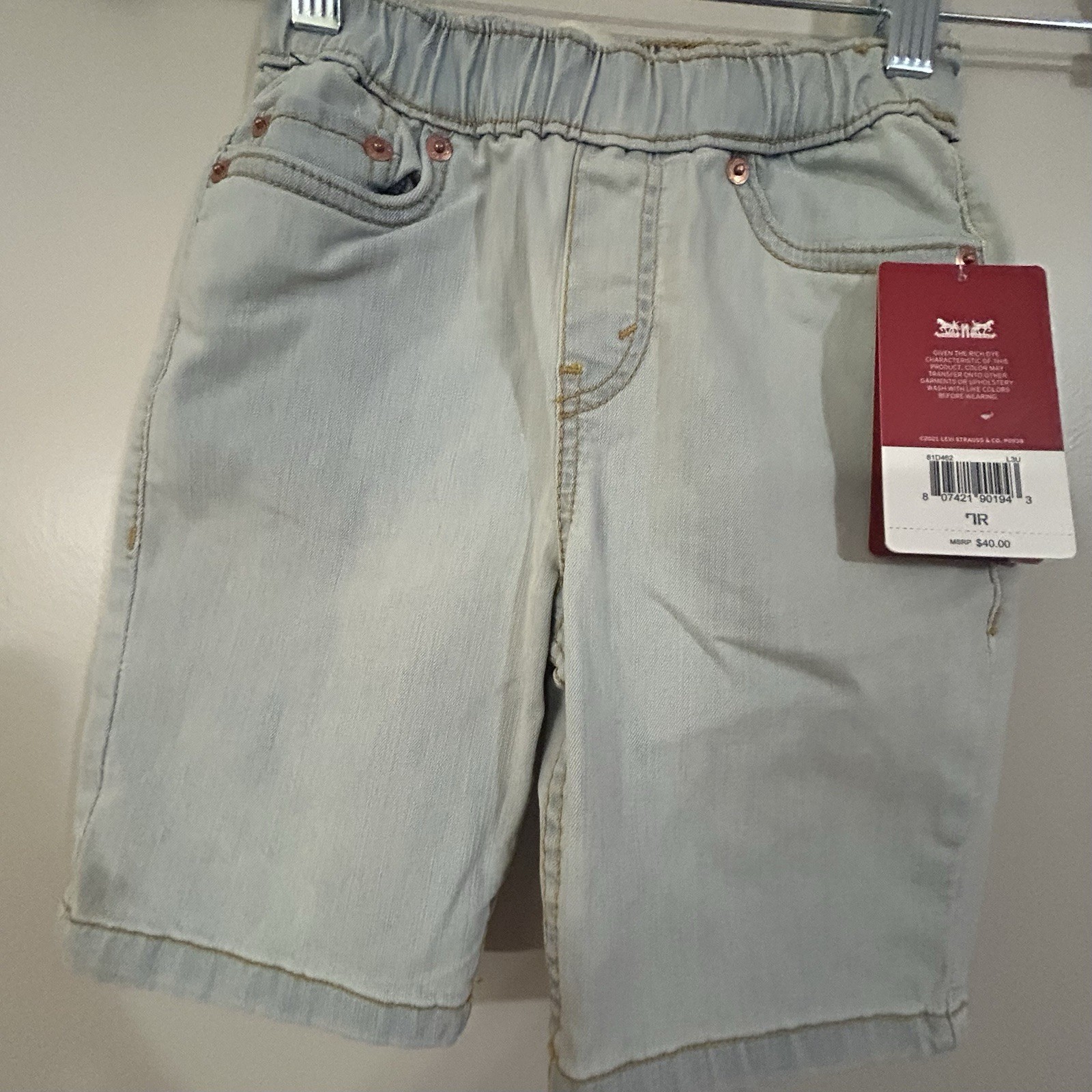 Levi's Boys Light Wash Denim Pull-On Shorts 7R Elastic Waist Pockets