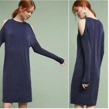 Anthropologie Eri + Ali Dress Large Navy Cold Shoulder Flowy Casual Chic Old Mon