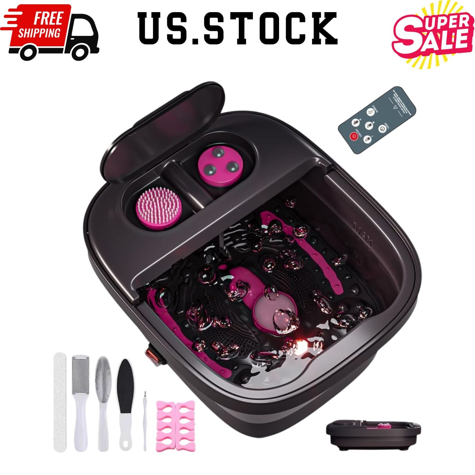 Collapsible Foot Spa Bath Massager with Heat, Bubbles, Remot