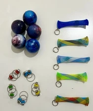 15 Fidget Toys! Mesh Marble Keychains, Bike Chain Fidgets, Galaxy Stress Balls