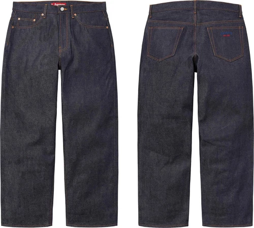 JEAN Supreme RIGID BAGGY SELVEDGE TAILLE 34 EN JEAN BLEU DENIM INDIGO RIGIDE SS25
