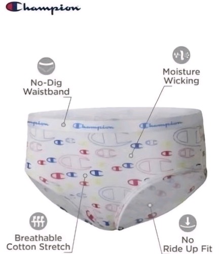 Champion Youth Girl's Comfort Cotton Stretch Moisture Wicking Briefs, 6 Pack S - Picture 3 of 10