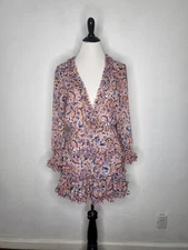 MISA Los Angeles Provence Ruffled Mini Dress Women XS V-neck Floral Long Sleeve