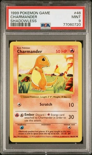1999 Pokémon Game Charmander Base Set Shadowless 46/102 PSA 9 Mint