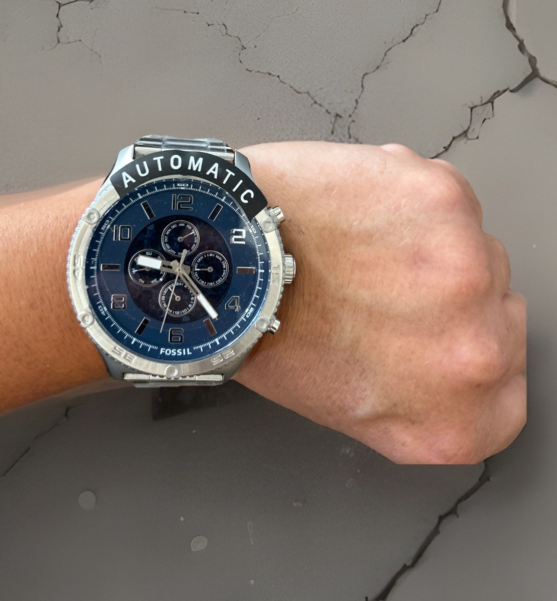 NEW FOSSIL BROX AUTOMATIC SILVER STAINLESS STEEL BLUE DIAL MEN'S