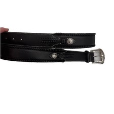 Nicona Beltco Genuine Leather Western Belt 44 Black Silver Buckle  Conchos