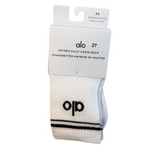 Alo Yoga Unisex Half-Crew Sock Womens Size M White Black Athletic Ribbed A0480U