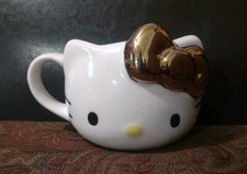 Sanrio Hello Kitty Mug Rare GOLD Bow 20oz Sculpted Ceramic Coffee Cup New