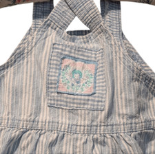 Oshkosh B'Gosh Vintage Girls Blue White Striped Floral Patch Bubble Shortalls