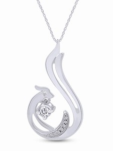Authentic 1/9ct Natural Round Diamond Phoenix Bird Pendant 18" Necklace Sterling Silver