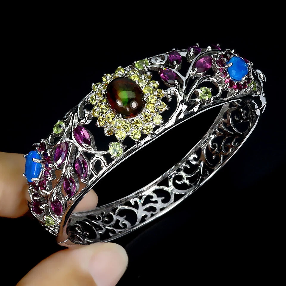 Echte Saphir Opal Peridot Rhodolith 925 Silber Armreifen Geschenk für Frau Damen - Bild 2 von 3