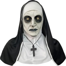 Nun Costume Halloween Mask Scary Cosplay Realistic Latex with Headgear Shutmouth