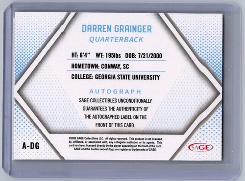 2023 SAGE Serie Bassa - Autografi Darren Grainger #A-DG Rosso (AU, RC) - Foto 2 di 2