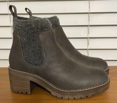 NEW BULLBOXER Boots Woman Sz 7 GRAY Leather Side Stretch Open Chelsea Lug Block