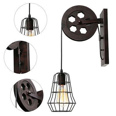 Wall Light Rustic Loft Hallway Lifting Pulley Wall Lamp Sconce Farmhouse Vintage