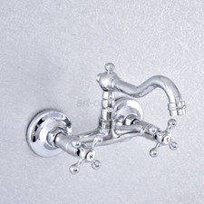 Polished Chrome Double Cross Handle Bathroom Wall Mounted Basin Sink Faucet