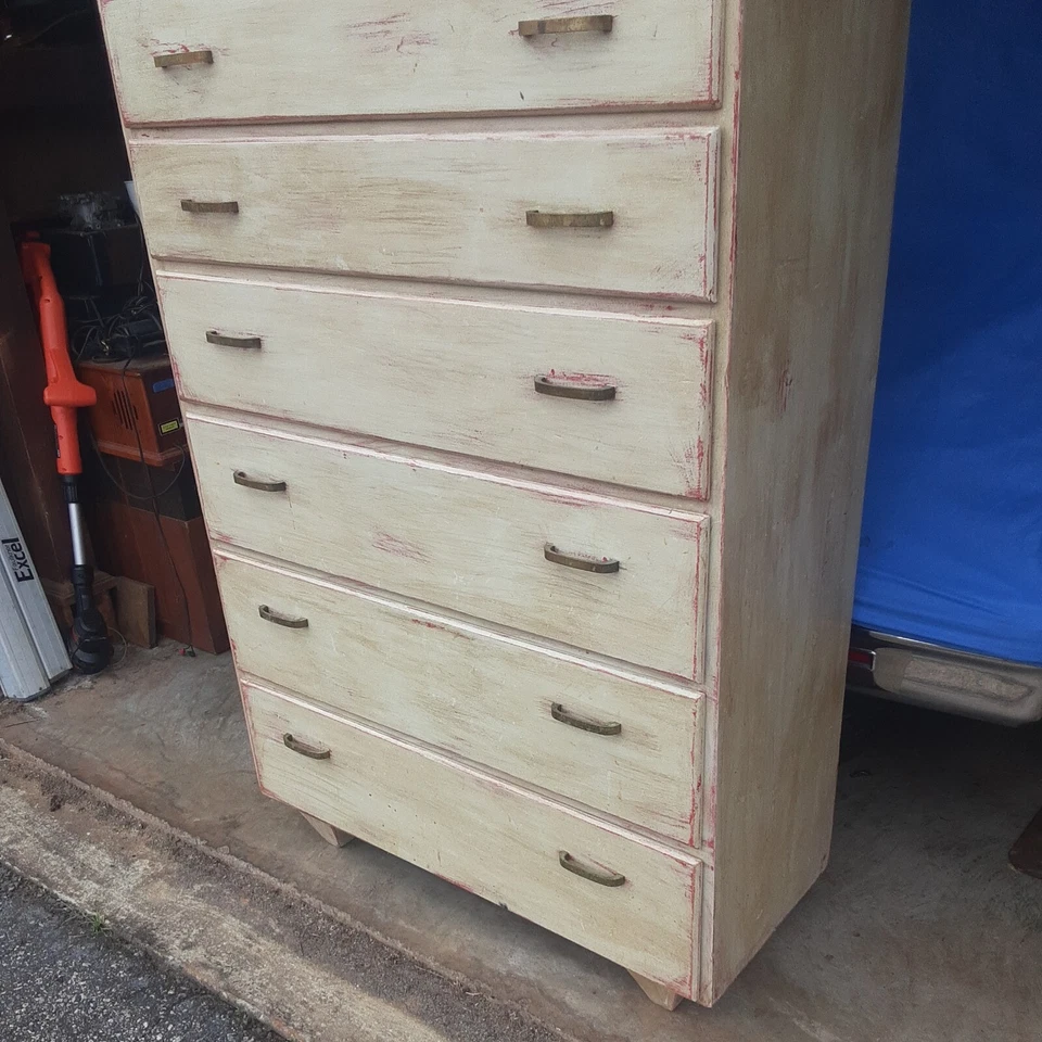 CAJONERA CÓMODA VINTAGE MIDCENTURY SHABBY CHIC PINTURA 6 CAJONES 54"Tx36"W Foto 4 de 4