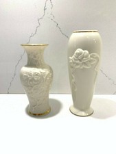 Set of 2 LENOX Floral Rose Embossed Gold Trim Small Vases