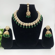 Green Kundan Necklace Set LIGHTWEIGHT Minimal Indian Fashion Traditional Jewelry