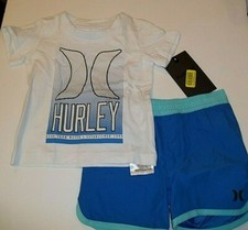 NEW HURLEY12 months 2 pc set shorts short sleeve t shirt white blue boys
