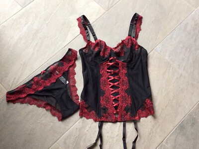  EXCLUSIVE   Aubade Korsage Gr. 75D mit Slip Gr. 42, schwarz/rot    NEU 
