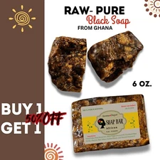 Organic African Black Soap Bar 6oz - Raw Pure Ghana Soap for Hair Body Face Wash