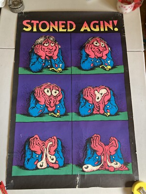 Original 1971 Stoned Agin! Black Light Poster R Crumb Hippie Head
