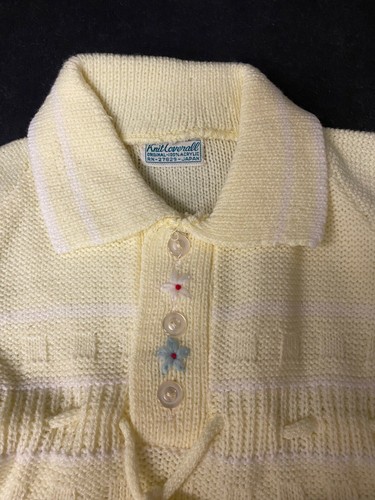 Infant Coverall Knit Yellow One Piece Flowers Vintage Japan - Picture 2 of 8