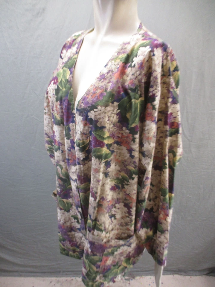 LANDAU Size 3X Womens Multicolor Floral Pocket Long Sleeve Button Up Scrub 057 - Image 3 of 4