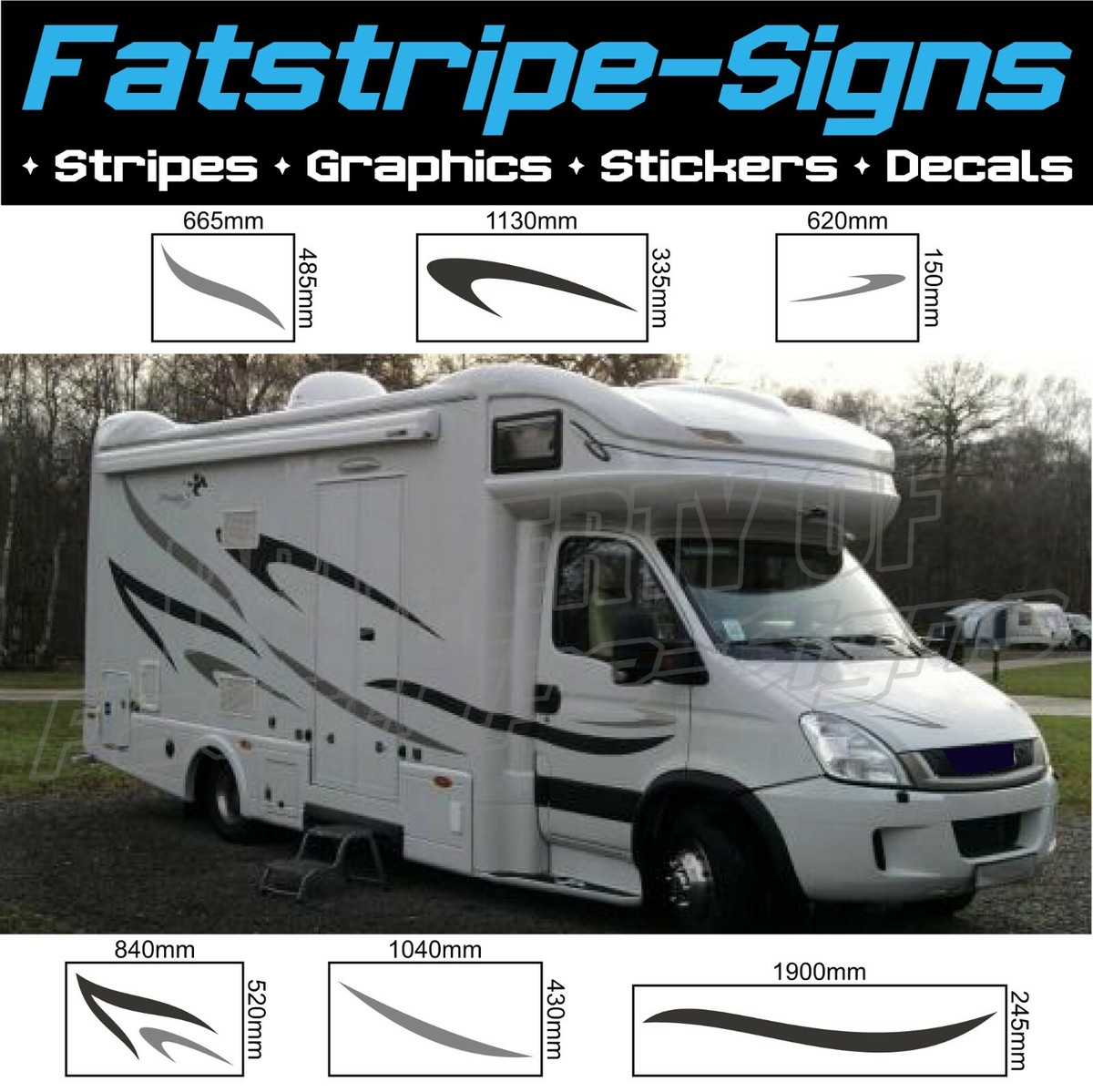 Motorhome Vinyl Graphics Stripe Decal Set – Camper Van, Caravan, Horsebox Stickers (Unbranded)