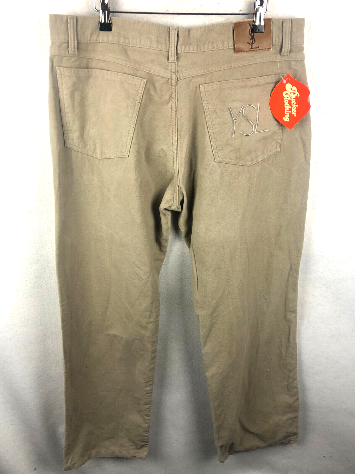 Jeans uomo YVES SAINT LAURENT W38 L31 taglio dritto zip mosca pelle di talpa beige cotone