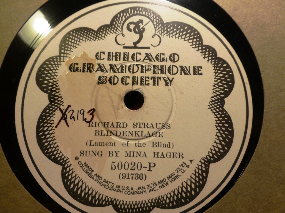 1927 MINA HAGER Soprano CHICAGO GRAMOPHONE SOCIETY Richard Strauss Hugo