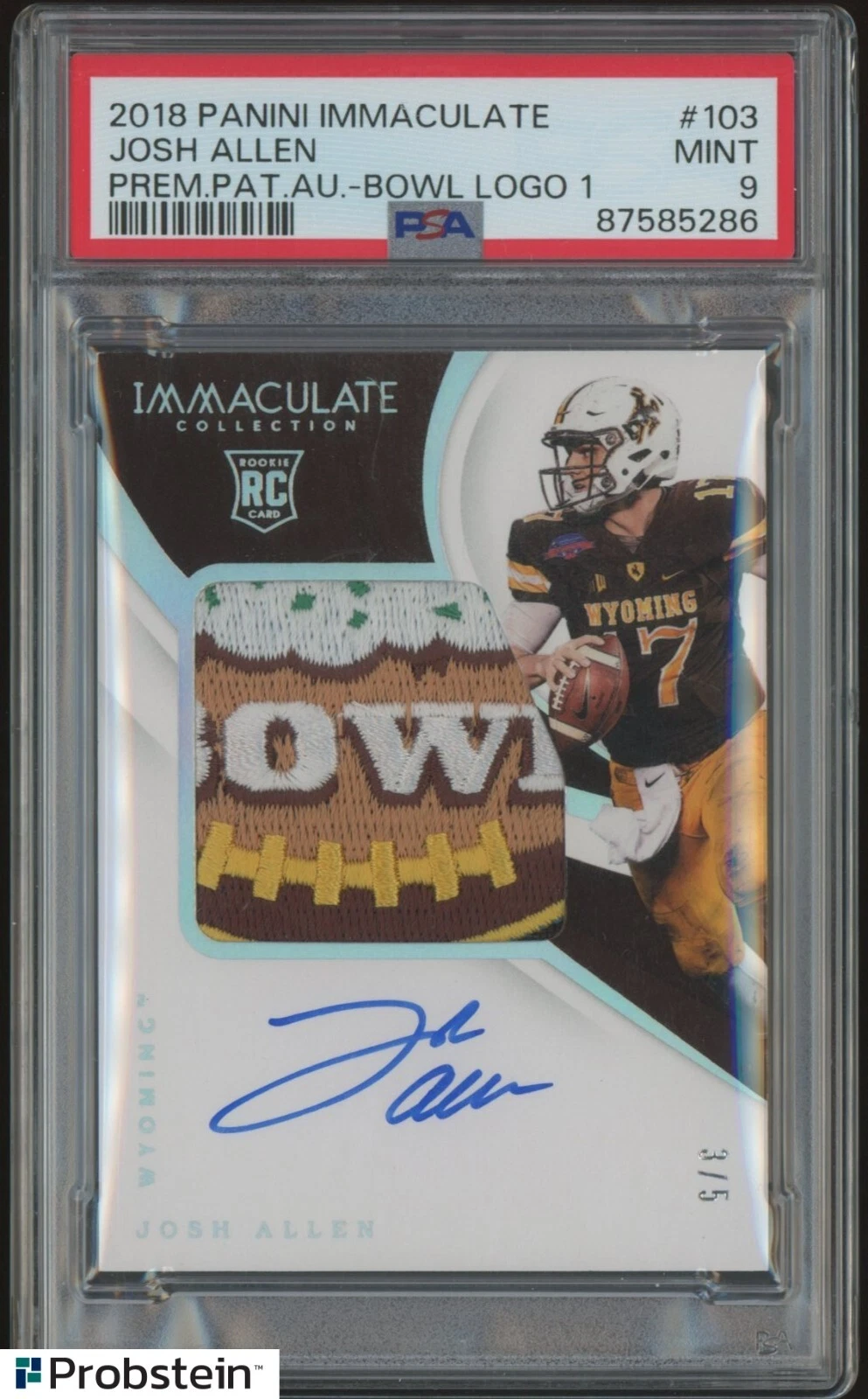 Josh Allen Panini Immaculate Collegiate #103 Premium Patch Autograph-Bowl Logo 1