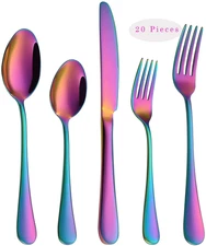 20 Pcs Silverware Set Rainbow Flatware Stainless Steel Service for 4 Colourful