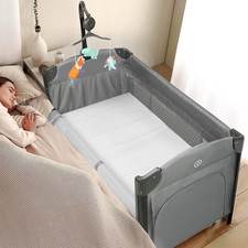 Folding Bedside Bassinet Co-Sleeper, Baby Bassinet with Toy Wheels for Unisex In