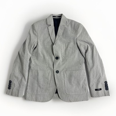 Hugo Boss Boys Sz 8 Two Button Blazer Suit Jacket Pinstripes Designer Gray White