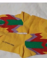 Peter Max 1988 Men's Art Deco Socks Yellow Red Green Purple White Vintage