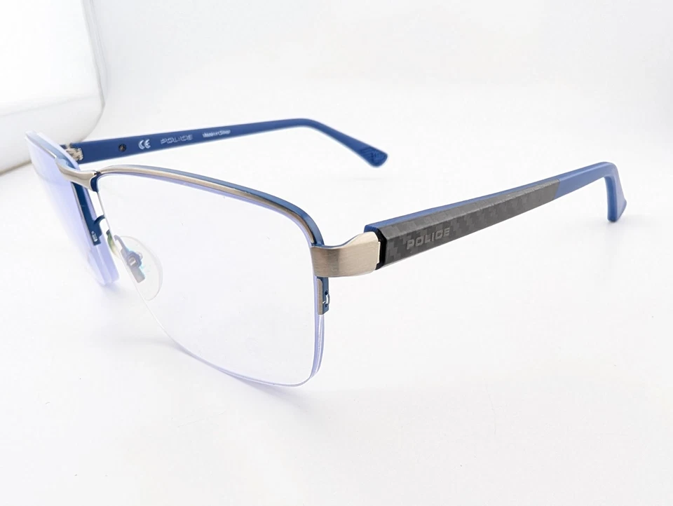 Gafas de policía, solo marcos, VPLF50K 08M3, 57-17-145, metal, azul/plateado Foto 4 de 4